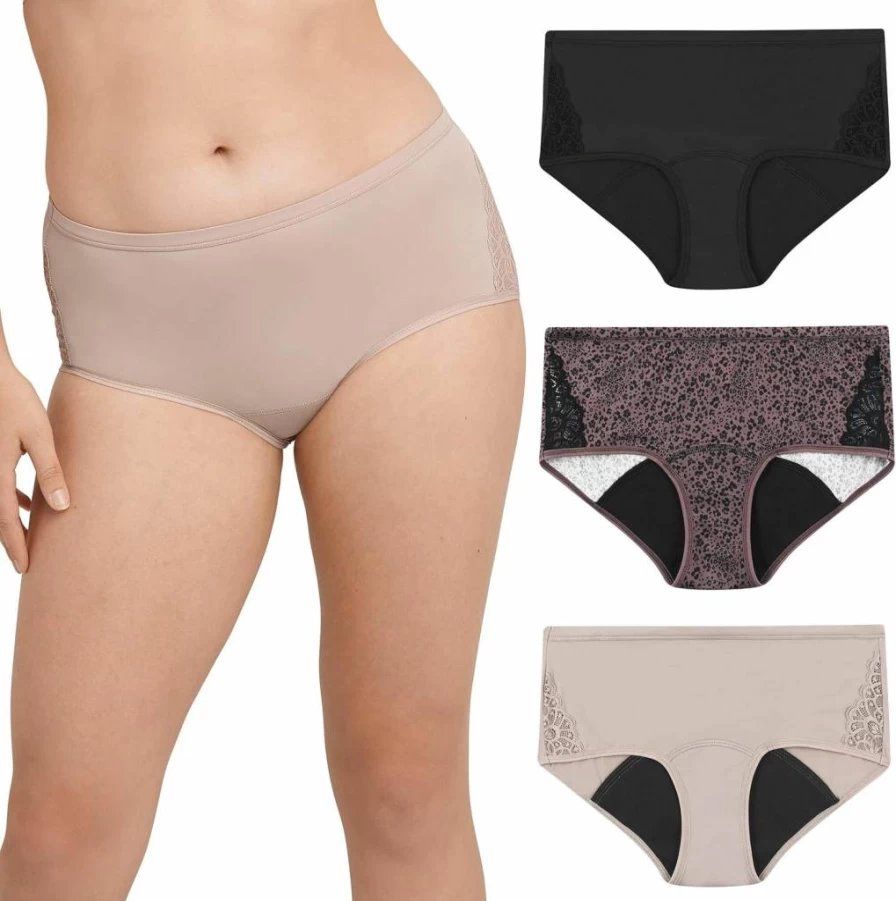 Maidenform Women's Moderate Protection Period Underwear 3-Pack - Hipster Style with Built-In Liner for Comfort & Leakproof Design