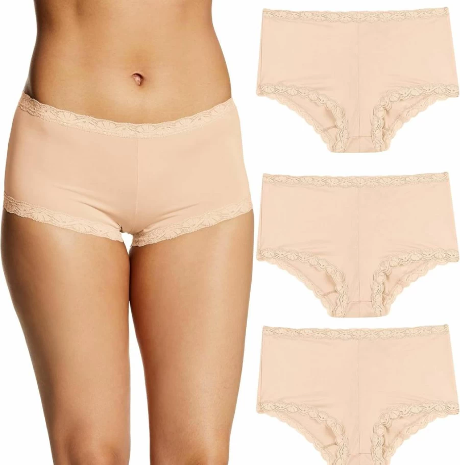 Maidenform Women's Comfortable Microfiber Lace Boyshort Panties 3-Pack - Breathable Soft Underwear Set