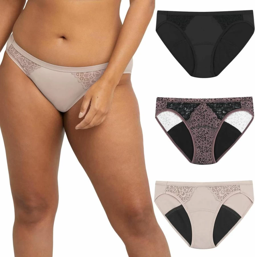 Maidenform Women's Moderate Absorbency Period Underwear Bikini 3-Pack - Leakproof Comfort for Menstrual Cycle