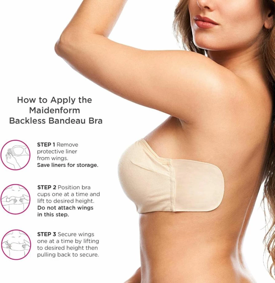 Maidenform Women's Comfortable Backless Bandeau Wing Bra - Seamless Support for All-Day Wear