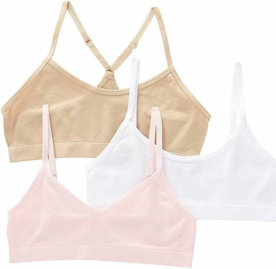 Maidenform Girls' Seamless 3-Pack Beginner Crop Bras for Little Big Kids – Soft Comfort Training Bras