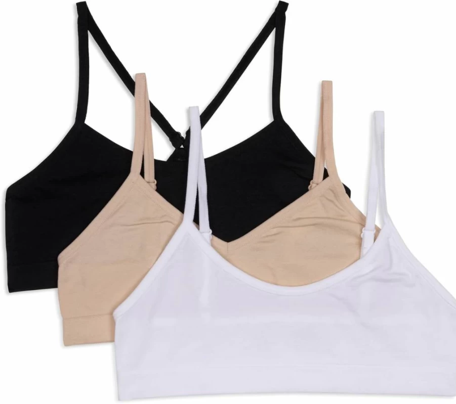Maidenform Girls' Seamless 3-Pack Beginner Crop Bras for Little Big Kids – Soft Comfort Training Bras