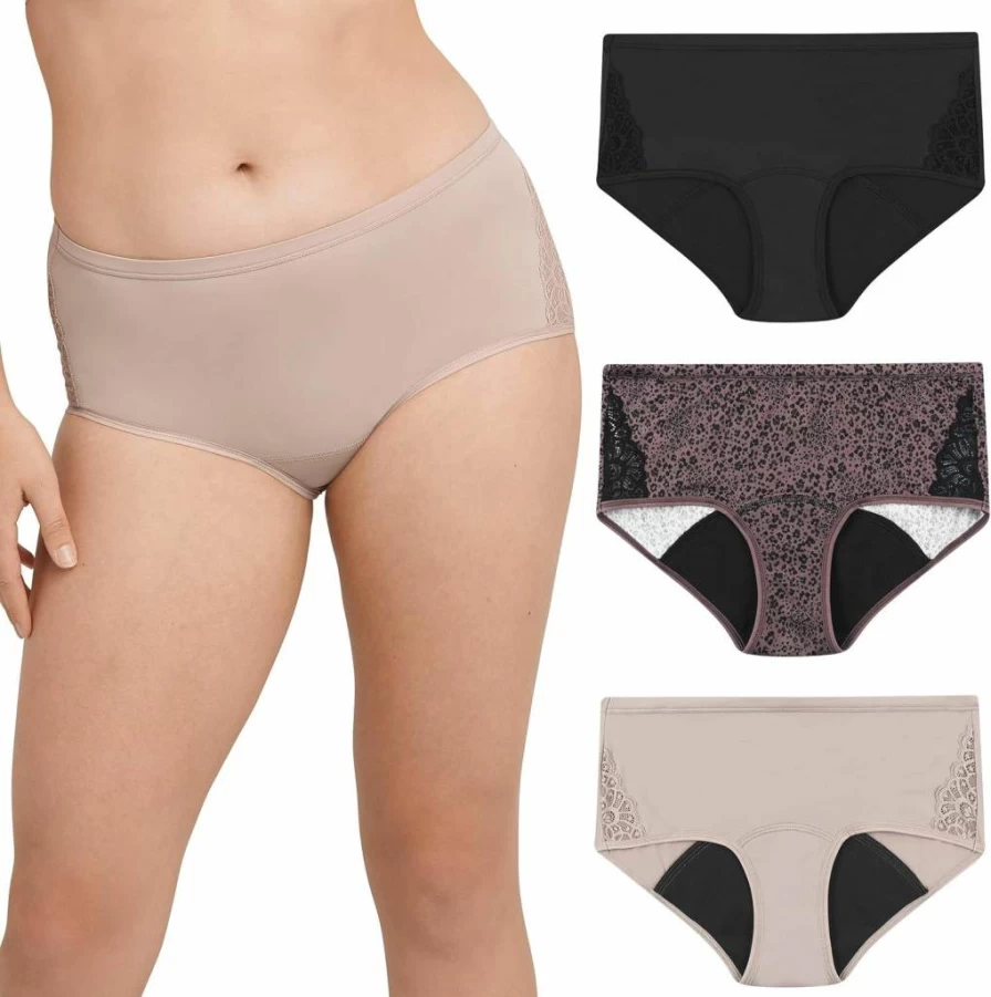Maidenform Women's Moderate Protection Period Underwear 3-Pack - Hipster Style with Built-In Liner