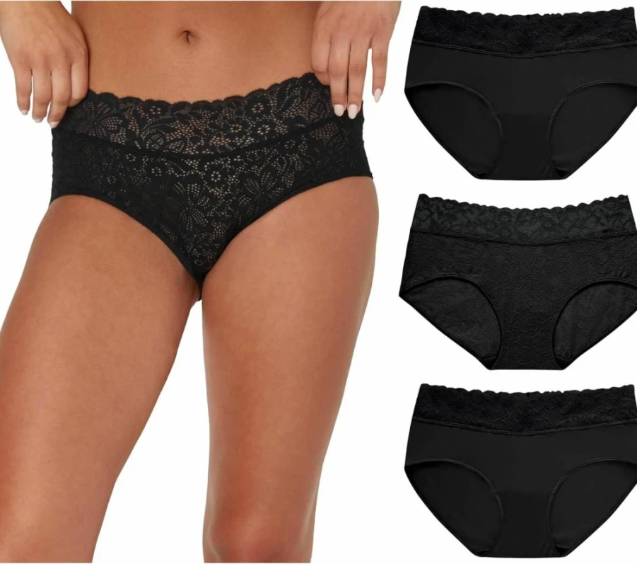 Maidenform Women's Stretch Lace Hipster Panties 3-Pack - Soft Comfort Underwear