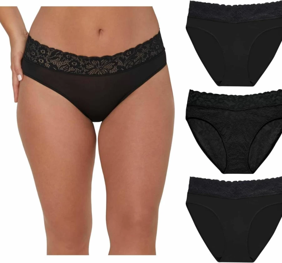 Maidenform Women's Stretch Lace High-Leg Panties 3-Pack - Comfortable Hi-Cut Underwear for Perfect Fit