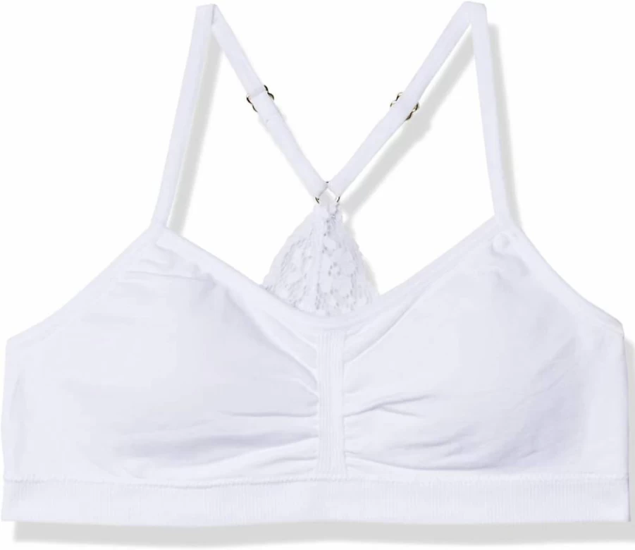 Maidenform Girls Seamless Ruched Crop Top with Lace Band - White, Medium