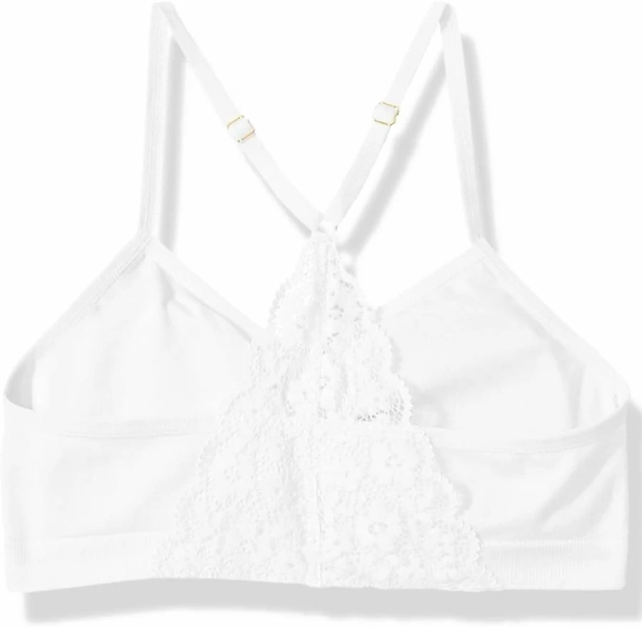 Maidenform Girls Seamless Ruched Crop Top with Lace Band - White, Medium
