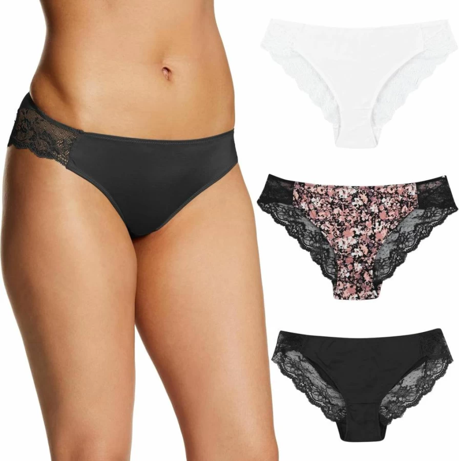 Maidenform Women's Lace Tanga Panty 3-Pack - Cheeky Underwear in Solid or Assorted Colors
