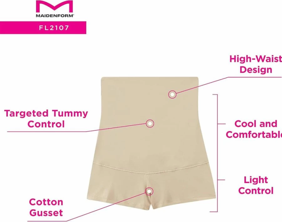 Maidenform High-Waisted Tummy Control Shapewear Shorts for Women – Body Shaper Boyshort Underwear