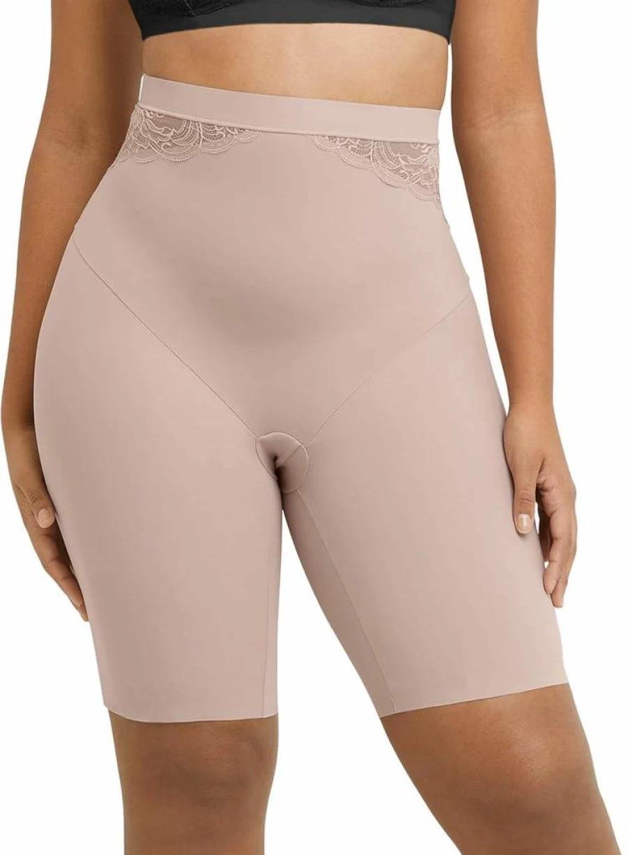 Maidenform Women's High-Waist Tummy Control Shapewear Shorts with Lace Trim - Thigh Slimmer Bodyshaper for Smoothing & Slimming