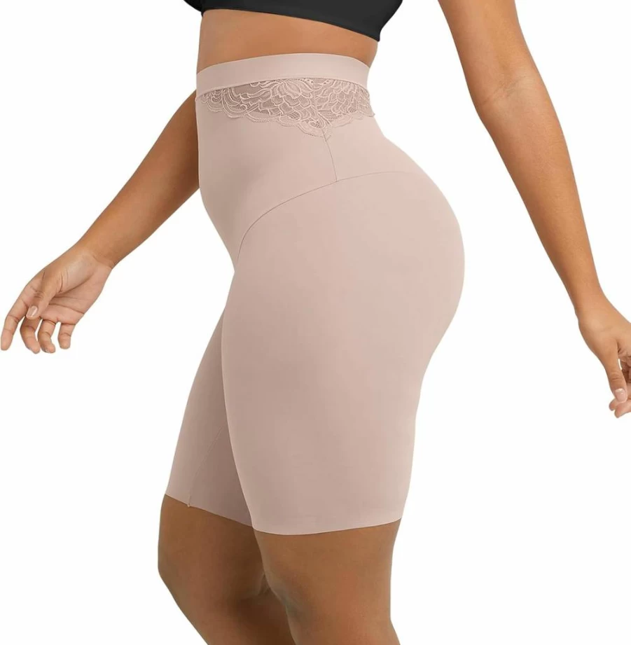 Maidenform Women's High-Waist Tummy Control Shapewear Shorts with Lace Trim - Thigh Slimmer Bodyshaper for Smoothing & Slimming