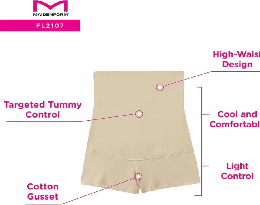 Maidenform High-Waisted Tummy Control Shapewear Shorts for Women – Body Shaper Boyshort Underwear